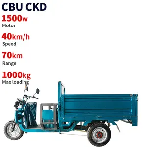 CKD 120series 1500W 70H 40km/h speed 70km range 1000kg load open body type cargo electric tricycle with 1.6*1.1m cabin