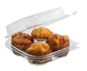 Bandeja reciclable de cuatro Magdalenas con tapa transparente con bisagras para visibilidad para servicio de alimentos y uso doméstico - Product Image 2