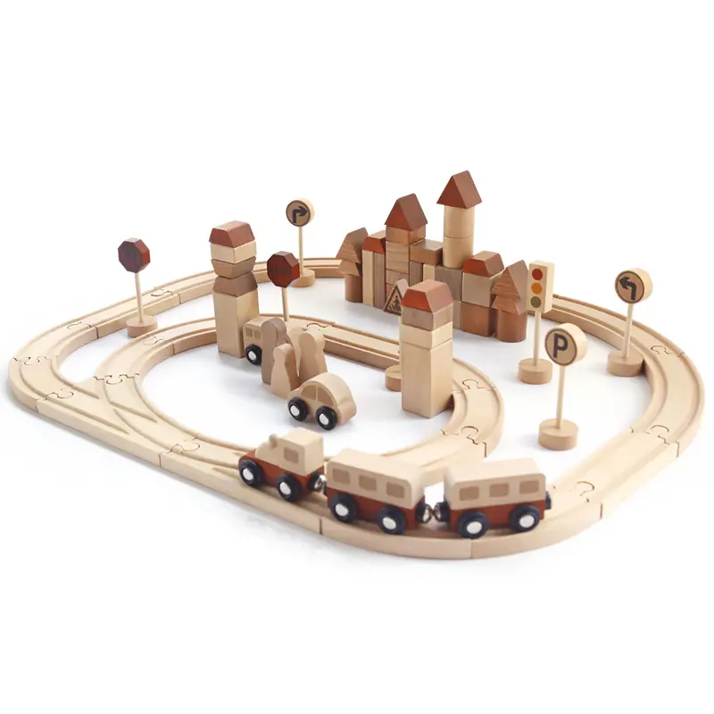 Children's early educational creative luxurious simplicity high quality solid wood train track urban rail transit toys set