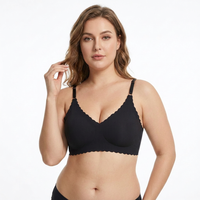 Soutien-gorge Confortable Sans Armature à Bord Ondulé, Col en V, Bonnet 3/4, Bretelles Réglables, Léger, Sans Couture, en Nylon Côtelé