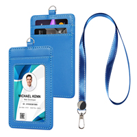 Porte-carte d'identité vertical en cuir véritable et PU, poche avant transparente avec cordon de cou pour badge de personnel de bureau