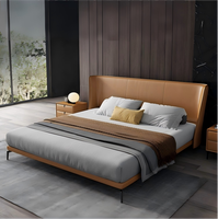 Lit double de luxe en cuir véritable, design moderne italien minimaliste, pour chambre principale