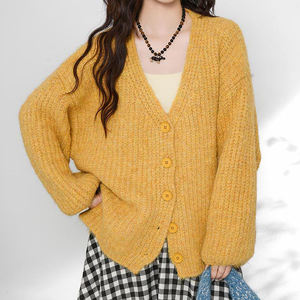 Cárdigan Holgado de Punto Grueso Color <span class=keywords><strong>Mostaza</strong></span> para <span class=keywords><strong>Mujer</strong></span> - Top Informal y Atrevido para Uso Diario - Product Image 2