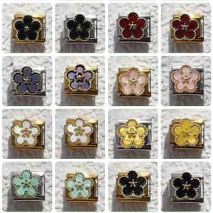 Pulsera de Acero Inoxidable con Dijes de Flor y Trébol de Cuatro Hojas Italiano Multicolor, Diseño de Enlace de Cadena para Empalmar DIY - Product Image 4