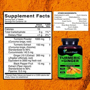 Tabletas de Cúrcuma con Extracto de Jengibre, MOQ Bajo, Apoya la Salud de las Articulaciones, Tabletas de Jengibre para el Confort - Product Image 2