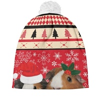 Bonnet tricoté personnalisé avec pompon, motif cochon d'Inde de Noël, 100 % polyester, pour adulte, chaud, idéal pour les fêtes printemps/automne