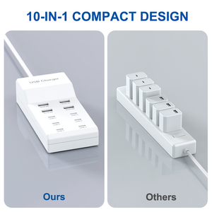VINISEM Cargador Inteligente 10 en 1 USB y Tipo-C para Oficina/Ordenador Portátil Cable <span class=keywords><strong>de</strong></span> 2m, 10 Salidas para Teléfono Blanco con Enchufe EE. UU./Reino Unido/UE - Product Image 3