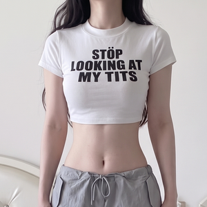 Camisetas Gráficas de Algodón de Manga Corta con Estampado de Eslogan para Mujer, Moda Verano 2026, TKAN7716, Logotipo Personalizado, Venta al por Mayor - Product Image 1