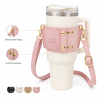 Étui de luxe en cuir PU pour gobelet avec sangle bandoulière détachable, porte-gobelet réglable à bouton-pression et poche pour cartes, idéal pour la salle de sport
