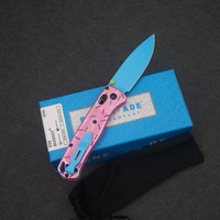 Cuchillo de Camping BM 535 Bugout, Mango de Aleación de Aluminio, Hoja Plana Azul con Borde de Acero S30V, Punta de Lanza, 19 cm, 0.3 mm de Grosor, Apertura Manual