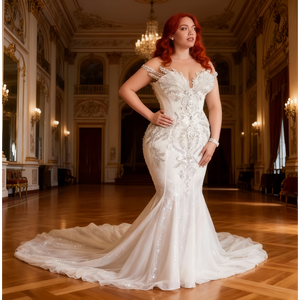 Hiện Đại Cộng với kích thước pha lê beading chapel Train chính thức Arabic duyên dáng nàng tiên cá váy cưới nắp tay Áo sàn Dài Satin Ren - Product Image 2