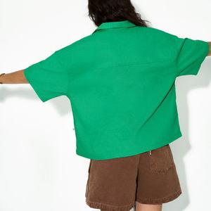 Wholesale <b>Summer</b> Fall 100% Cotton <b>Linen</b> Natural Organic Women Outfits Boxy Fit Short Sleeve Female Hemp <b>Shirt</b> - Product Image 4