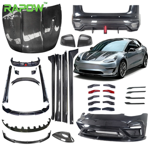 Kit carrosserie complet en fibre de carbone RAPOW pour <span class=keywords><strong>Tesla</strong></span> <span class=keywords><strong>Model</strong></span> 3 : Lame avant, becquet arrière, jupes latérales, diffuseur de pare-chocs - Product Image 1