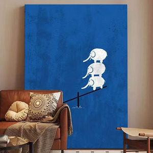 Klein Blue Oil Painting Three Elephants Balancing Duck Childrens Room Wall <b>Art</b> Hand Painted Frameless Canvas Artwork - Product Image 3