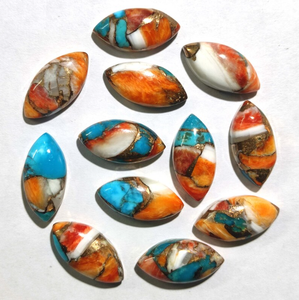 AMARA - Gema de Ostra Espinosa Natural con Turquesa Cobre, Forma Marquise, Cabujón Plano, Alta Calidad, Certificada por Terceros, para Joyería - Product Image 2