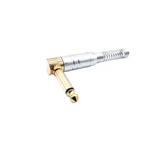 Gold Plated Right Angle 1/4 inch Male Audio Connector Spring Mono 6.35 Audio Microphone Plug