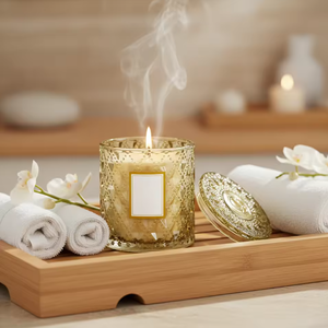 <span class=keywords><strong>Cera</strong></span> perfumada decorativa en elegante frasco <span class=keywords><strong>de</strong></span> vidrio texturizado dorado con tapa a juego, con una fragancia cautivadora. - Product Image 4