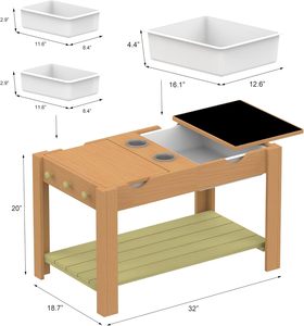 <span class=keywords><strong>Tavolo</strong></span> Sensoriale - Robusto <span class=keywords><strong>Tavolo</strong></span> in Legno con 3 Contenitori Sensoriali, 2 Tazze e 3 Ganci - Gioco Sensoriale per Interni/Esterni per Bambini - Product Image 5