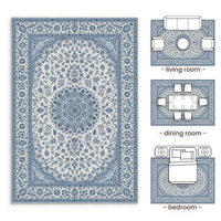 Tapis persans de couleur bleue tapis d'impression 3D lavables tapis de polyester de pile de coupe pour les chambres à la maison