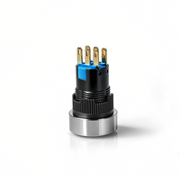 Interruptores de Botón Pulsador con Cuerpo de Plástico y Cabeza Metálica, 16mm, 2NO2NC, Latón, a Prueba de Polvo, 24V 3A, Control Industrial