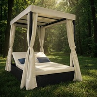 Chaise longue moderne d'extérieur pour hôtel, villa, plage, bord de piscine, jardin, cour, canapé-lit en rotin avec rideau, portable et durable