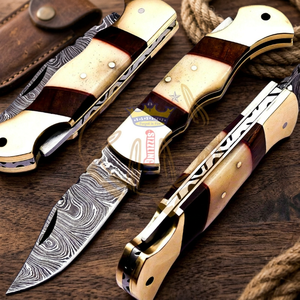 Handmade Industrial Grade Folding <b>Knife</b> with Damascus Steel Fixed Blade <b>Bone</b> <b>Handle</b> Leather Sheath OEM Utility Hunting Wholesale - Product Image 3