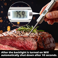 Termometer Makanan Digital Stainless Steel dengan LCD Backlight dan Probe Daging untuk Dapur dan BBQ