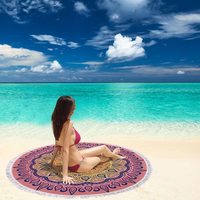 Serviette de plage ronde en microfibre douce Oeko, à séchage rapide, de haute qualité, imprimée sur mesure avec un motif mandala, résistante au soleil, super absorbante