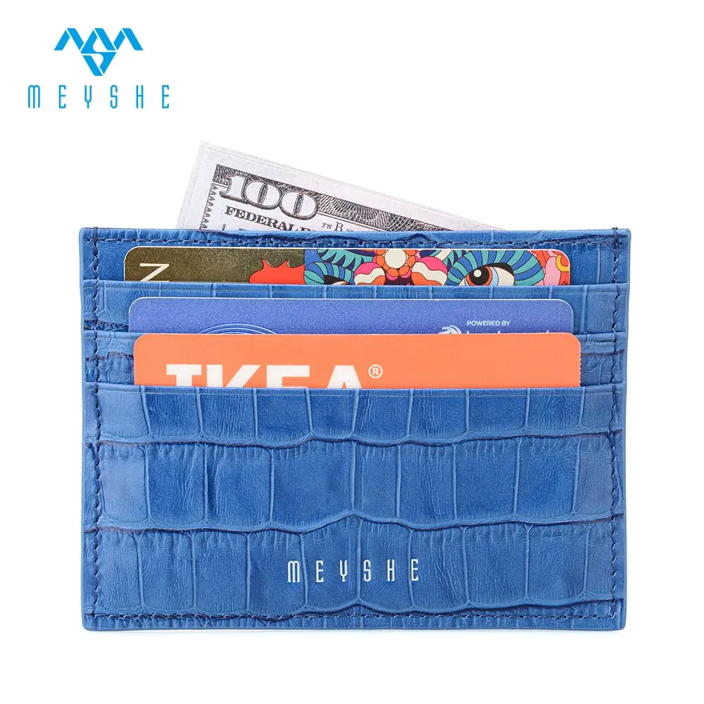 Custom Crocodile Genuine Leather Luxury RFID Blocking Mini Slim Credit Card Holder Wallet For Women