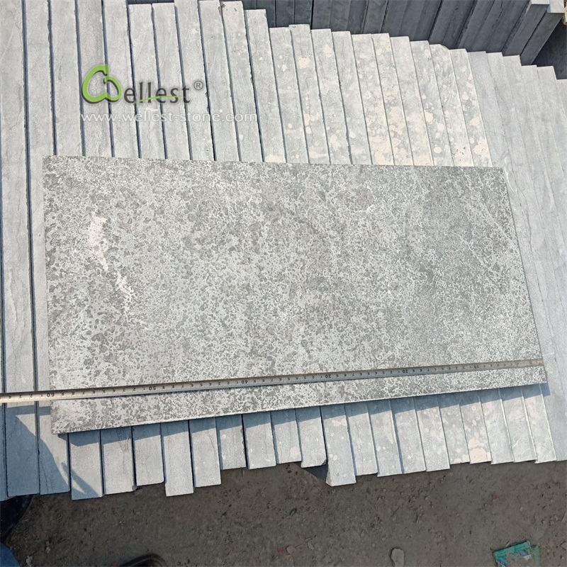 Оптовая продажа, плитка из известняка серого и синего цвета с противоскользящей огнеупорной отделкой для улицы