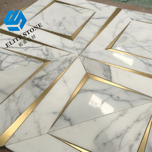 Thiết kế nội thất hoa mẫu Trung Quốc bằng đá cẩm thạch trắng bằng tia nước Gạch Mosaic với Brass <span class=keywords><strong>Inlay</strong></span> - Product Image 2