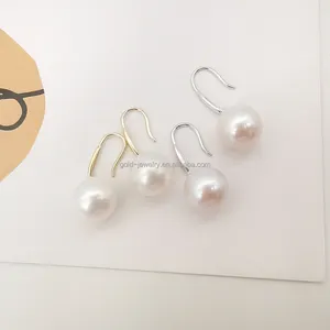 Neuankömmling 14 Karat Echt Gelbgold Ohrring Süßwasser Dangle Drop Hoop Pearl Ohrringe Großhandel