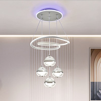 Lustre LED moderne 85W en aluminium, suspension spirale réglable en hauteur, abat-jour acrylique à 3 couleurs dimmables, base bleue pour salon