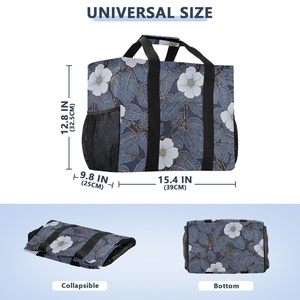 กระเป๋าช้อปปิ้งผู้หญิงลายพิมพ์ดอกพุดสีน้ำเงินกรมท่าขนาดใหญ่พิเศษ พร้อมสายสะพายไหล่ และช่องเก็บความเย็น - Product Image 3