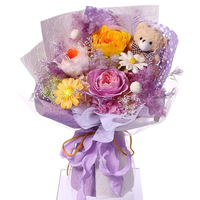 Buket Bunga Mawar Awet Buatan Tangan, Rangkaian Bunga Kering, Hadiah untuk Hari Ibu, Ulang Tahun, Hari Valentine