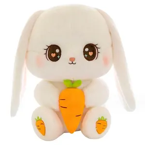 Vente en gros de peluche lapin doux lapin blanc mignon à longues oreilles avec carotte jouets de poupée pour enfants