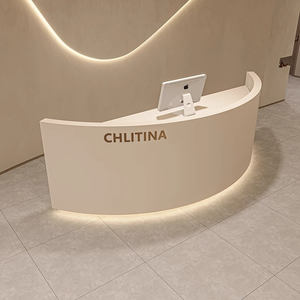 Mostrador de recepción de madera maciza moderno personalizado, mostrador de recepción pintado frontal de arco curvo, Mostrador de ropa de cajero de salón de belleza para oficina - Product Image 1
