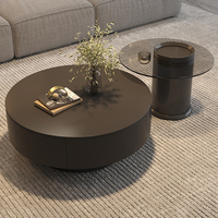 Ensemble Table Basse Moderne Luxe Italien, Table Basse Ronde en Pierre Frittée pour Petit Salon