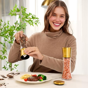 Moulin à sel et poivre 180 ml avec noyau en céramique réglable, bouchon en acier inoxydable, ensemble moulin en verre, flacon distributeur d'épices - Product Image 5