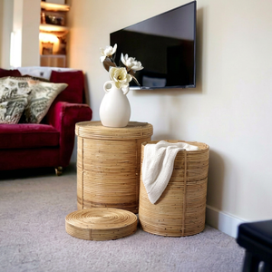 New Fashion Natural Durable Luxury Elegant <b>Beige</b> Laundry Hamper Lid Clothes <b>Storage</b> Bamboo Laundry Basket Home Multi-Functional - Product Image 1