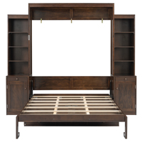 Lit mural moderne Queen Size avec bureau et espace de rangement - Lit mural en bois de chêne gain de place avec armoires et tiroirs