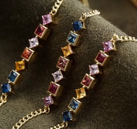 H&F Zierliches Naturstein-Armband Regenbogen-Rubin/Saphir/Aquamarin/Rosa Edelstein/Turmalin/Fanta-Stein 18K Massivgold