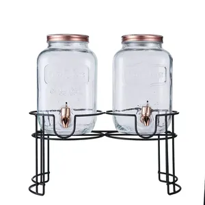 Distributore di bevande in vetro da 2 galloni con rubinetto e coperchio in metallo, Set di distributori di bevande in barattolo di vetro da 4 pezzi con supporto