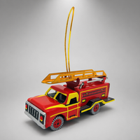 Ornement suspendu personnalisé vintage en fer imprimé à la main, camion de pompiers rétro en étain, artisanat de véhicule, pendentif pour sapin de Noël, décoration de fête