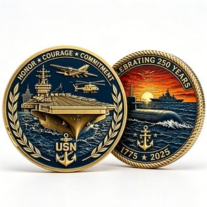 Pièce commémorative du 250e anniversaire de l'US Navy, en laiton plaqué or, frappée à la presse, motif patriotique, jeton circulaire, honneur, courage, engagement - Product Image 2