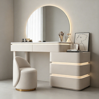 Nouvelle coiffeuse de style crème, table de maquillage moderne avec miroir LED intégré et rangement, table de maquillage pour chambre à coucher