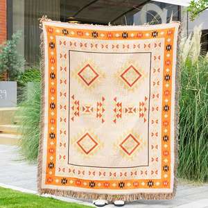 बोहेमियन ज्यामिति बोहो 70% पॉलिएस्टर 30% कपास कंबल कस्टम टेपेस्ट्री बुने हुए समुद्र तट पिकनिक फेंक - Product Image 2