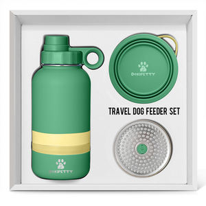 Everich-Alimentador de mascotas 3 en 1 sin BPA, 2 cuencos desmontables para perros, botella de agua de viaje de acero inoxidable aislada para mascotas - Product Image 1