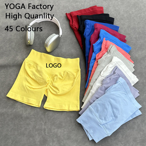 Pantaloncini Yoga Donna <span class=keywords><strong>DF</strong></span> Solidi a Vita Alta Effetto Push-Up, 45 Colori, Senza Cuciture, in Spandex/Nylon, Anti-Piega, Abbigliamento Fitness - Product Image 2