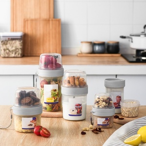 School Lunch Box Food Storage Bento Box Portable <b>Breakfast</b> Cups Oatmeal Cereal Nut Yogurt Salad Cup <b>Container</b> Set with Fork - Product Image 4